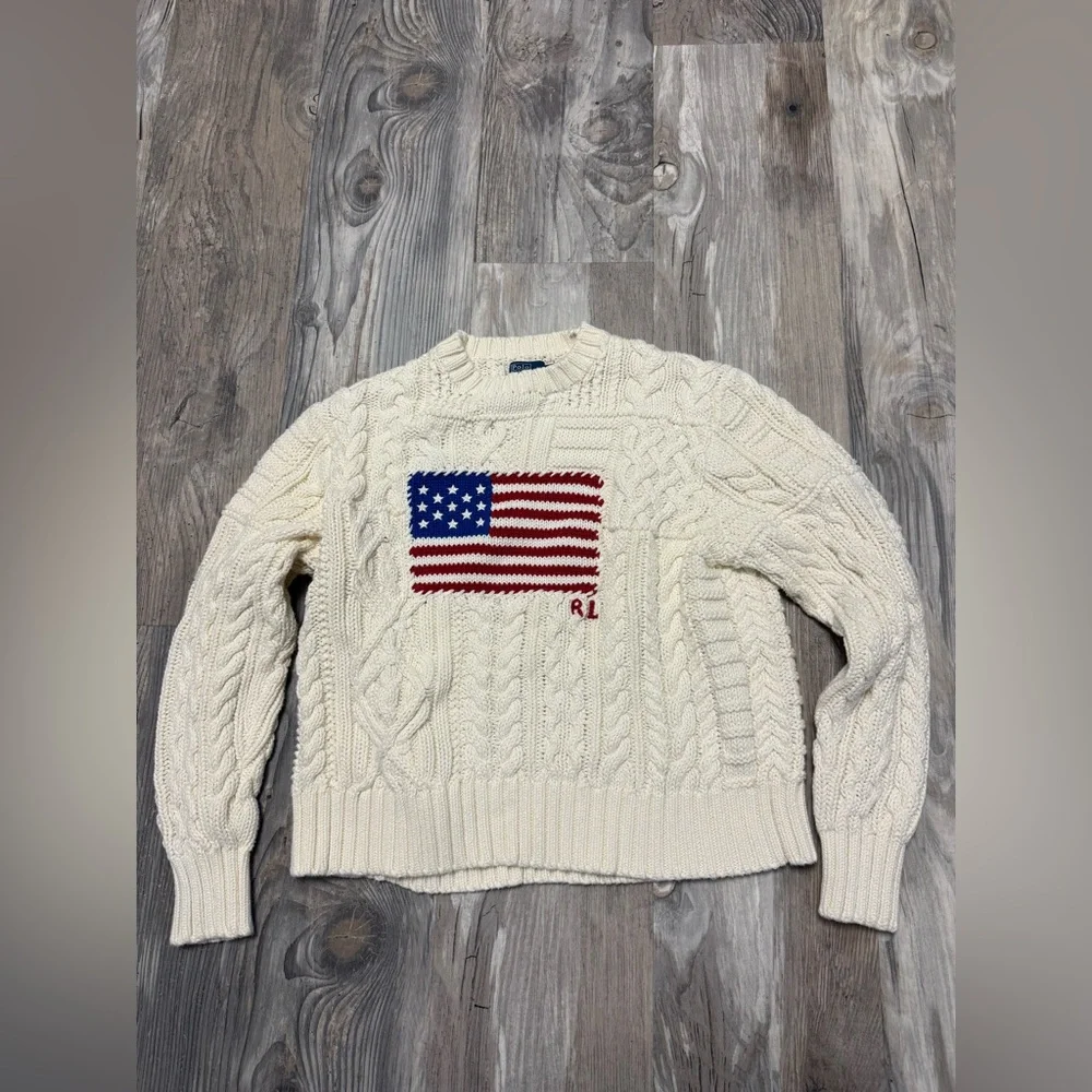 Ralph Lauren Aran-Knit Flag Cotton Sweater - Picture 4 of 8